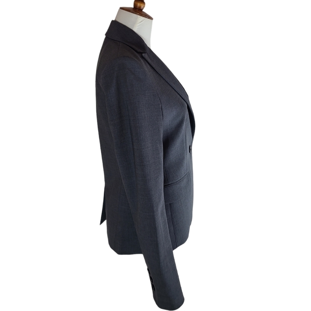 Theory Gray Virgin Wool Blazer One Button Tailored Career Work Jacket 2 Preowned - Picture 5 of 8